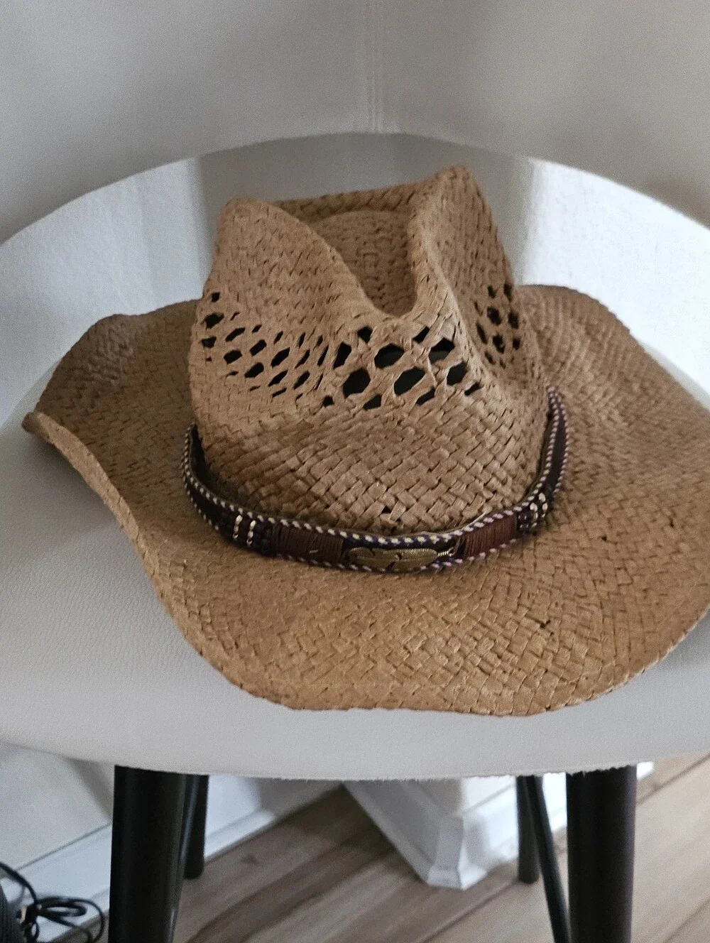 Coppell Straw Cowboy Hat One Size Western Ranch Cowgirl Sun Hat Braided Band Tan